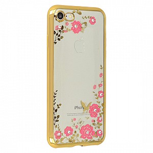 Zadní silikonové pouzdro/obal Flower case Iphone 5 zlatý