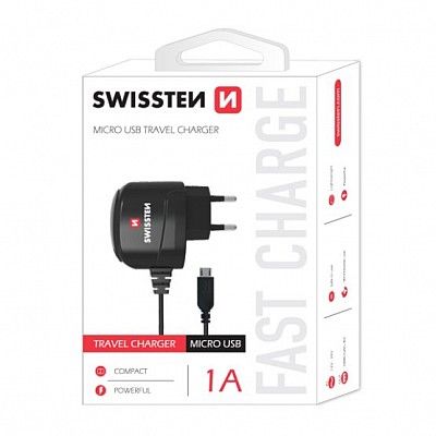 Nabíječka Swissten microUSB 1A černá