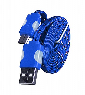 Šňůrkový datový kabel MicroUSB s LED konektory 1 m modrý