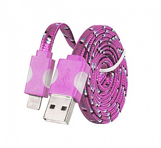 Datový kabel USB s LED konektory pro Iphone 5 růžový
