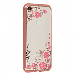 Zadní silikonové pouzdro/obal Flower case Iphone 5 růžový