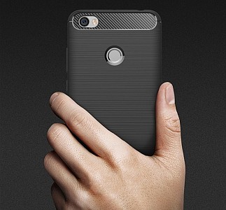Gumový kryt se vzorem karbonu a leštěného kovu pro Xiaomi Redmi Note 5A